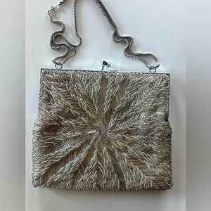 Vintage Hand Beaded Purse white